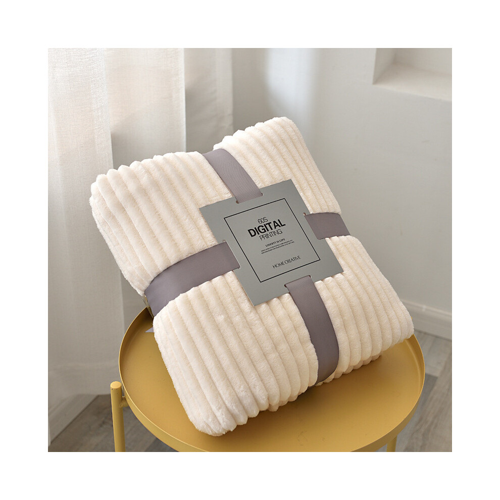 (Beige) Flannel Blanket Fleece Sofa Soft Solid Color Bedspread Plush Bed Cover Gift