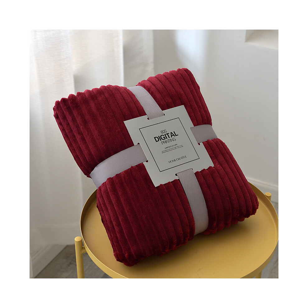 (Wine Red) Flannel Blanket Fleece Sofa Soft Solid Color Bedspread Plush Bed Cover Gift