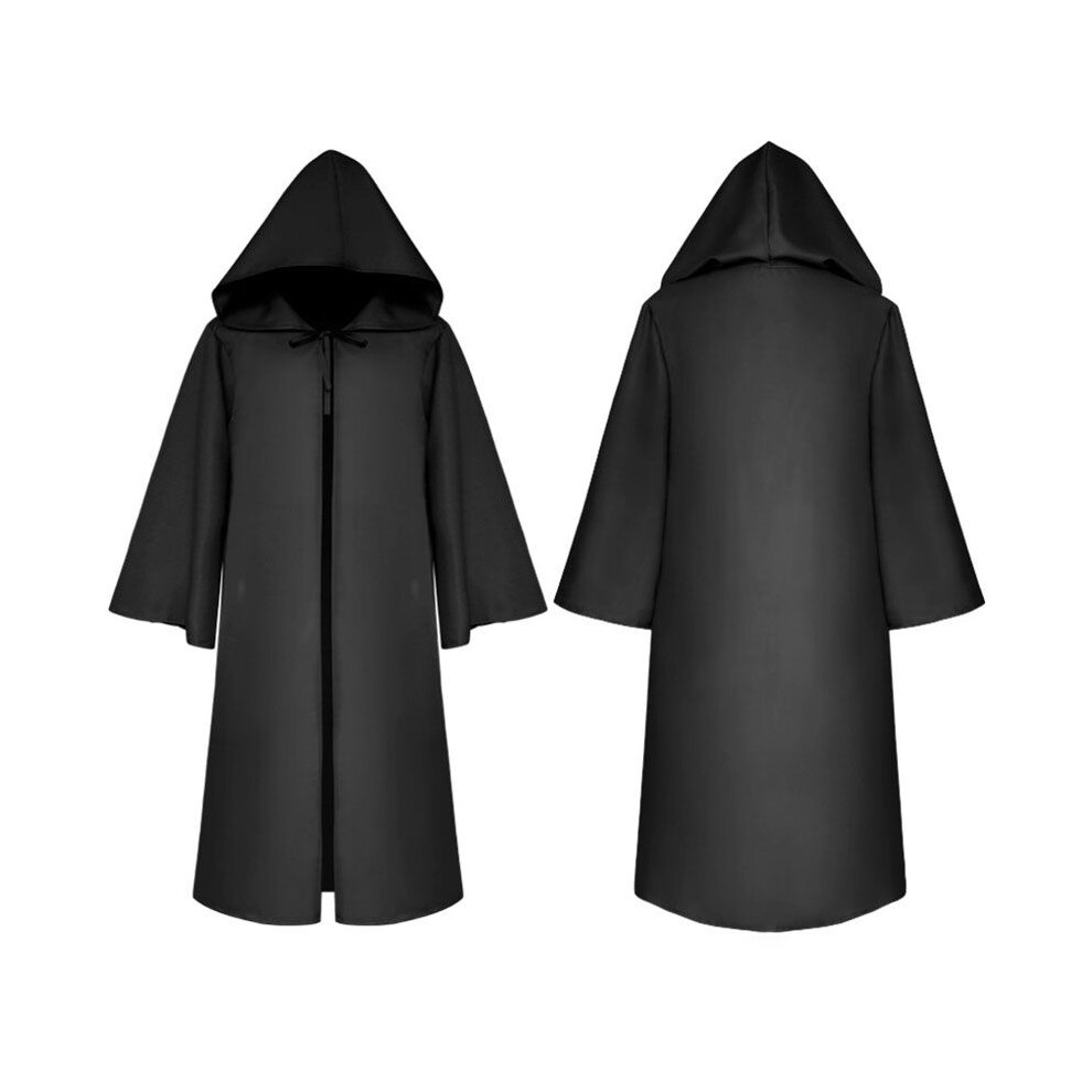 (Black, Adult L) Star Wars Jedi Warrior Hooded Cloak Cape Robe Costume Cosplay Party Halloween
