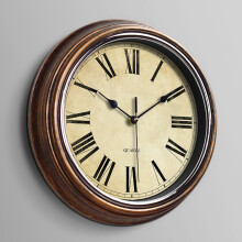 (Brown Roman Numerals) Clock Wall Retro Round Shape Home Living Room Study Supplies Decoration Room