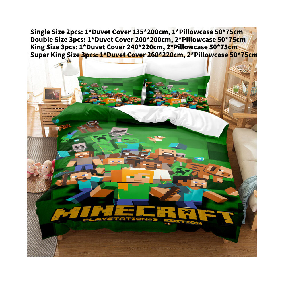 (200*200cm) Minecraft 3d Duvet Cover Bedding Set Pillowcase Cartoon Single Print Double