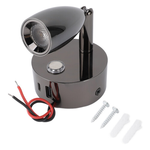 Lampada da lettura per camper Nero opaco 235g DC12-24V USB-C 1