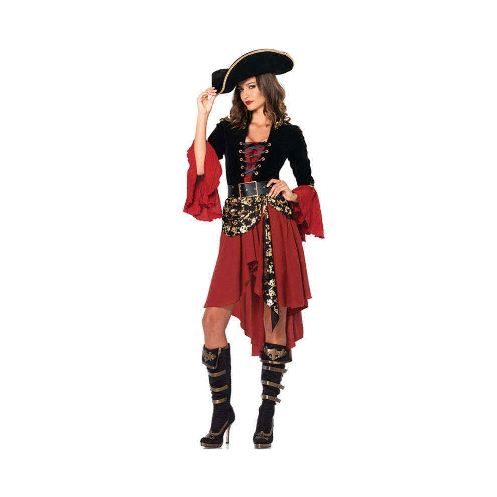 (XL) Caribbean Unique Adult Pirate Costume With Skirt Hat And Belt Perfect For Halloween And Activities Cosplay