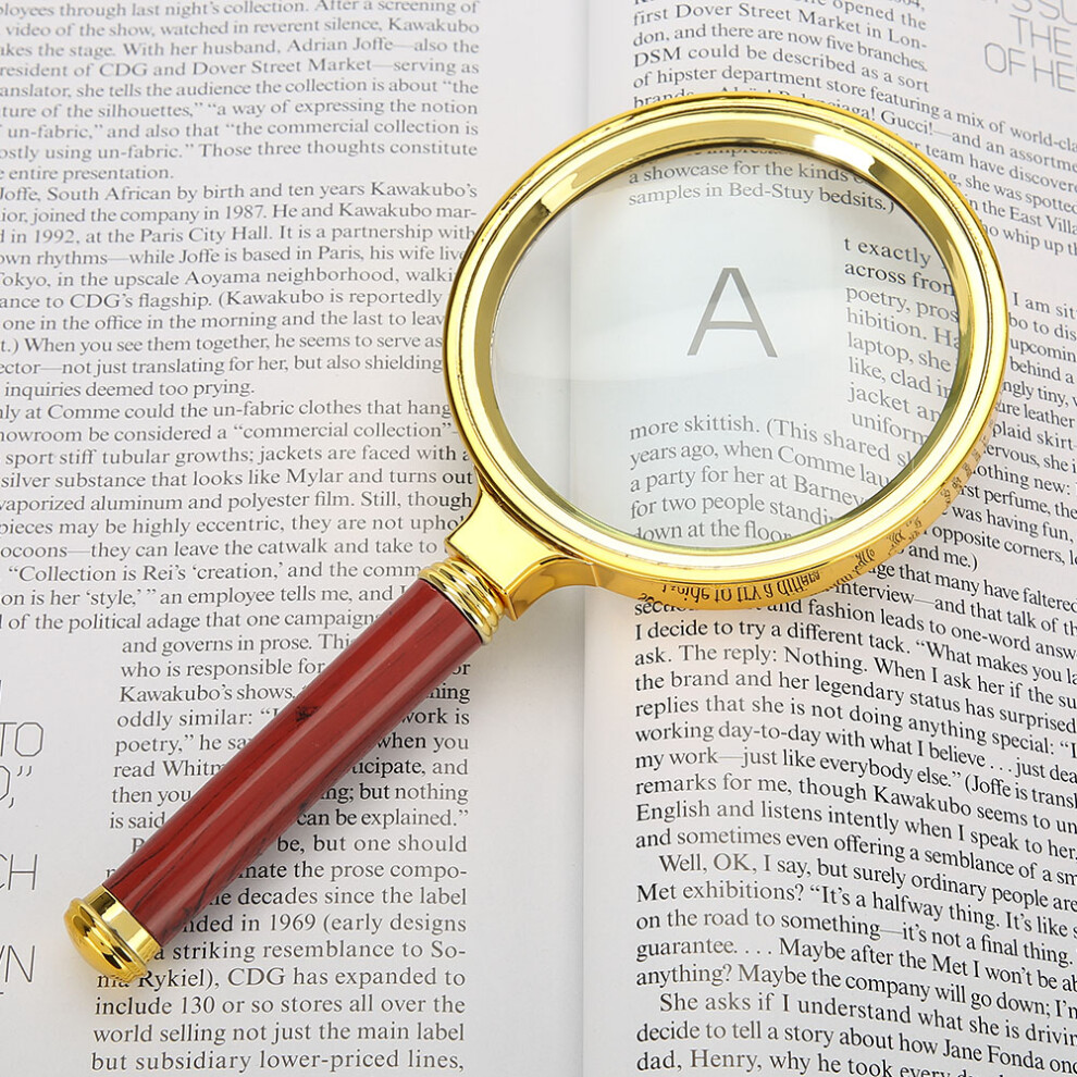10X Handheld Magnifier with Detachable Wooden Handle, 80mm Lens