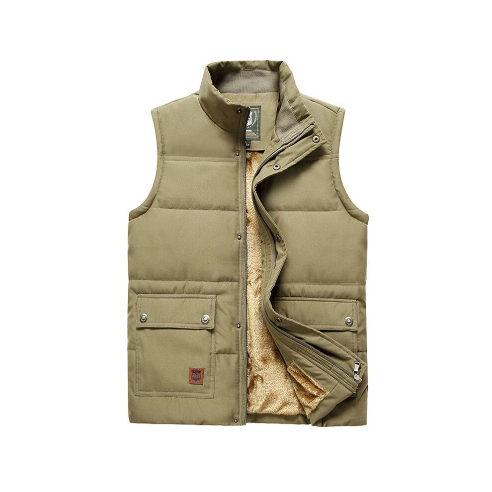 (Khaki, 4XL) Mens Body Gilet Warmer Sleeveless Quilted Padded Bomber Jacket Waistcoat Coat