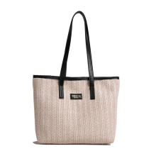 (White) Capacity Large Woven Shoulder Bag With Color Blocking And Print Letter Design