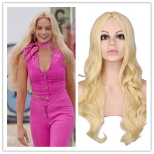 (Middle Parted)Barbie Cosplay Perücke blond lang gewelltes Haar Cos Requisiten Halloween Party Up Kleid