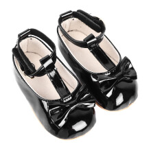 Kinder PU-Leder Schuhe mit Schleifenverzierung, Gummisohle, entspannte Schuhe für Kinder, Schwarz, 12 cm / 4,7 Zoll, 66 g / 2,32 oz