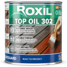 Roxil Top Oil 302 (1l, Clear) | Outdoor Wood Oil for Garden Furniture, Sheds, Planters, Decking | Water-Resistant Wood Sealer with Mould Defence