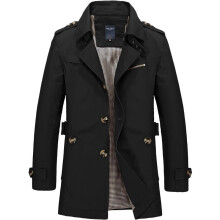 (Black,4XL)Herren Winter Mittellange Jacke Stilvoll Freizeit Mantel Schmal Baumwolle Trenchcoat