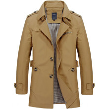 (Khaki,2XL)Herren Winter Mittellange Jacke Stilvoll Freizeit Mantel Schmal Baumwolle Trenchcoat
