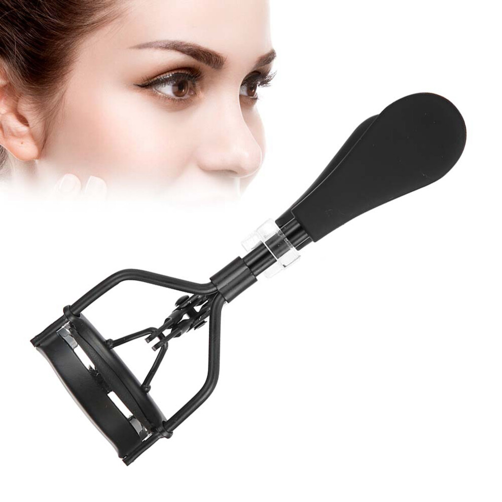Black Stainless Steel Eyelash Curler - Non-Slip Grip Soft Silicone Pad