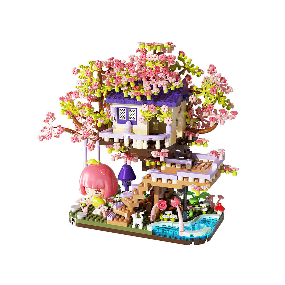 Maison fleurie scène fille assemblage bloc de construction maquette jouets ornement bureau