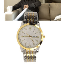Herrenuhr Quarz Tag Datum Wasserdicht Casual Luxus Leuchtend Modisch Damenuhr mit Zinklegierung Uhrenband für Business Gold Weiß