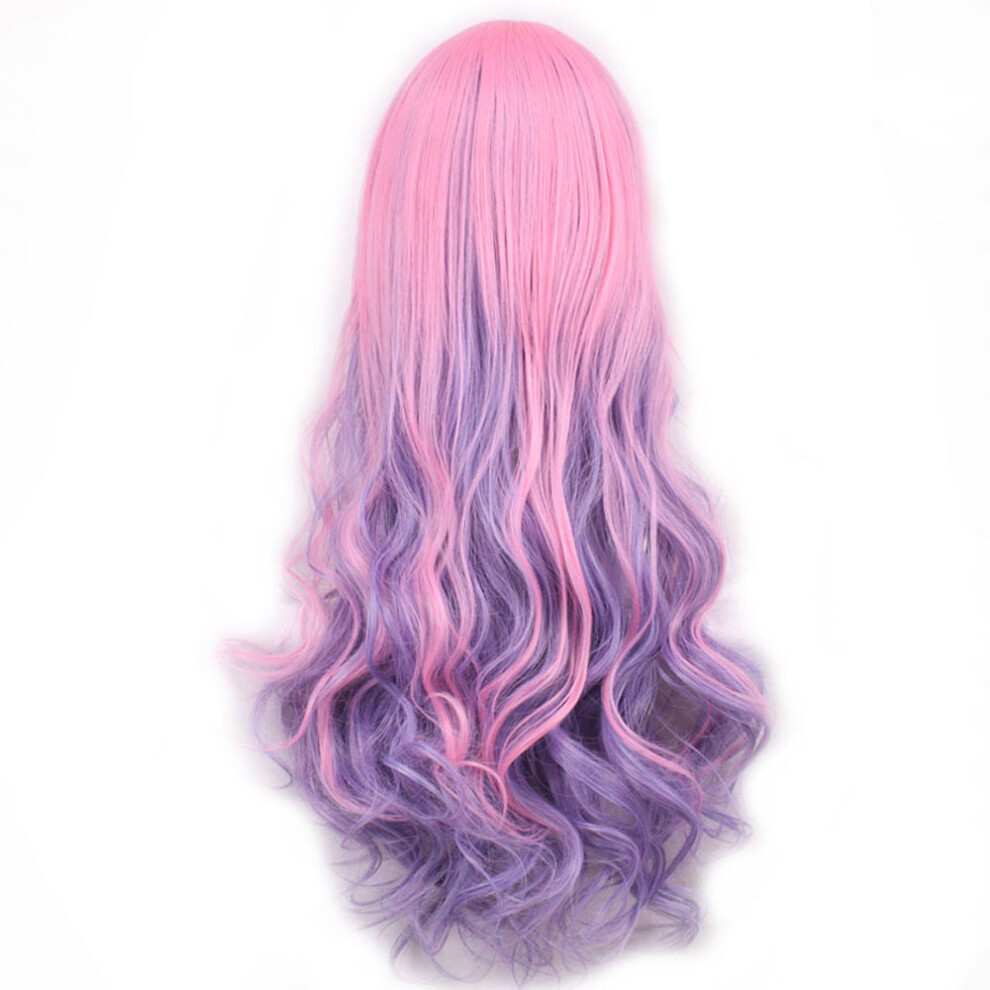 Women's Gradient Purple Long Curly Synthetic Wig for Cosplay Fun