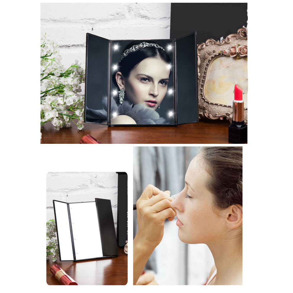 3 Folds LED Lighted Makeup Mirror Portable Black, CR2032, 500mAh