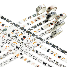Katten Washi Tape Set - 15 mm brede tape, breed 4,8 m lang/rol, schattige scrapbookbenodigdheden, journaalbenodigdheden