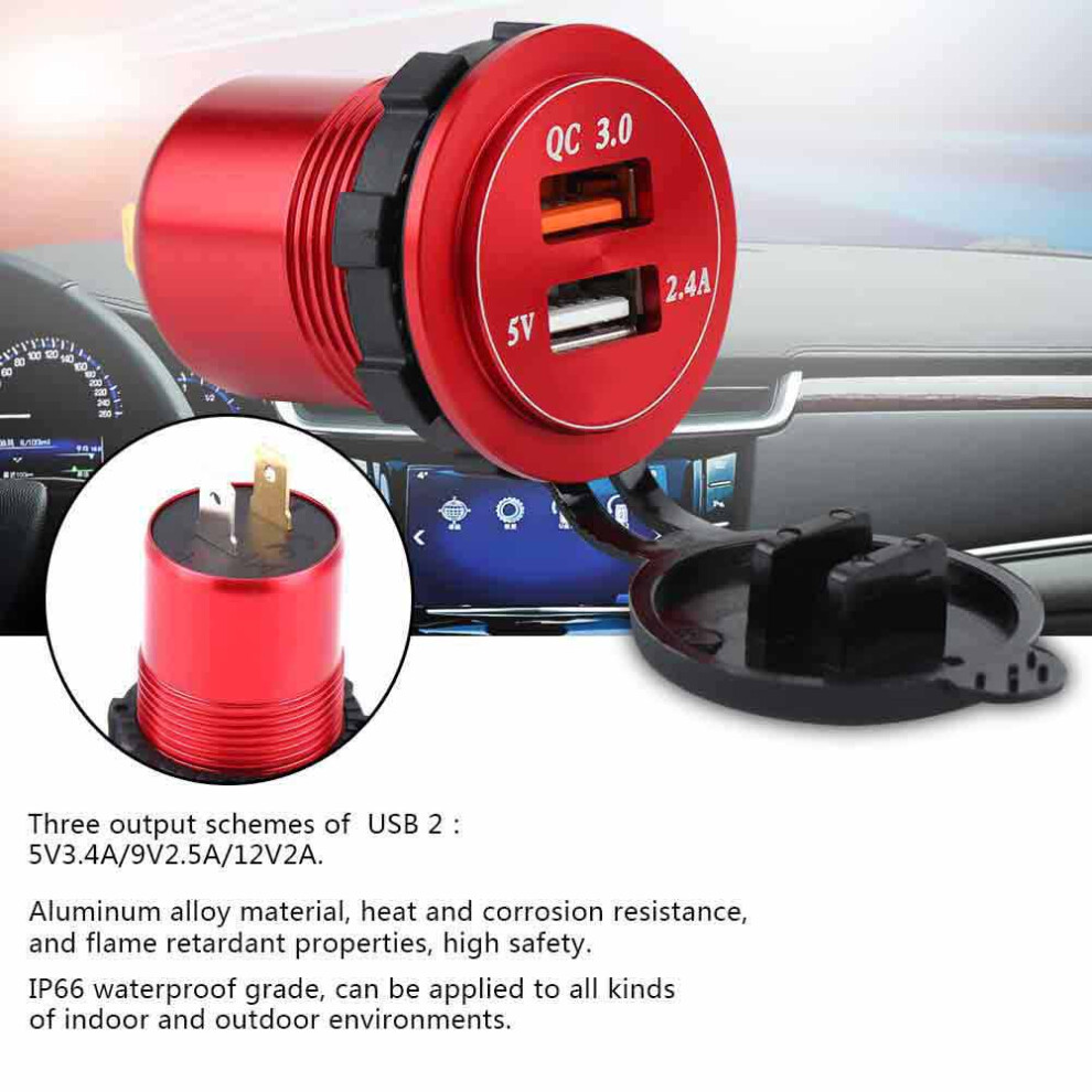 Dc Car/Boat Usb3.0 Charger With Real-Time Voltmeter And Ip66 Rating Red 7601334642251