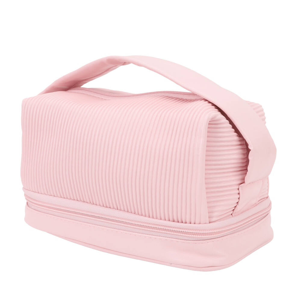 Wide Open Pink Makeup Bag, 25x14.5x14cm, Waterproof & Large Capacity