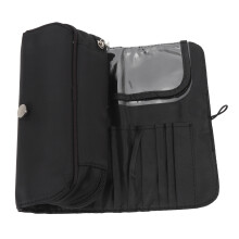 Custodia nera a 12 vani, con oltre 20 pennelli, dimensioni 22,5x10x5,5 cm