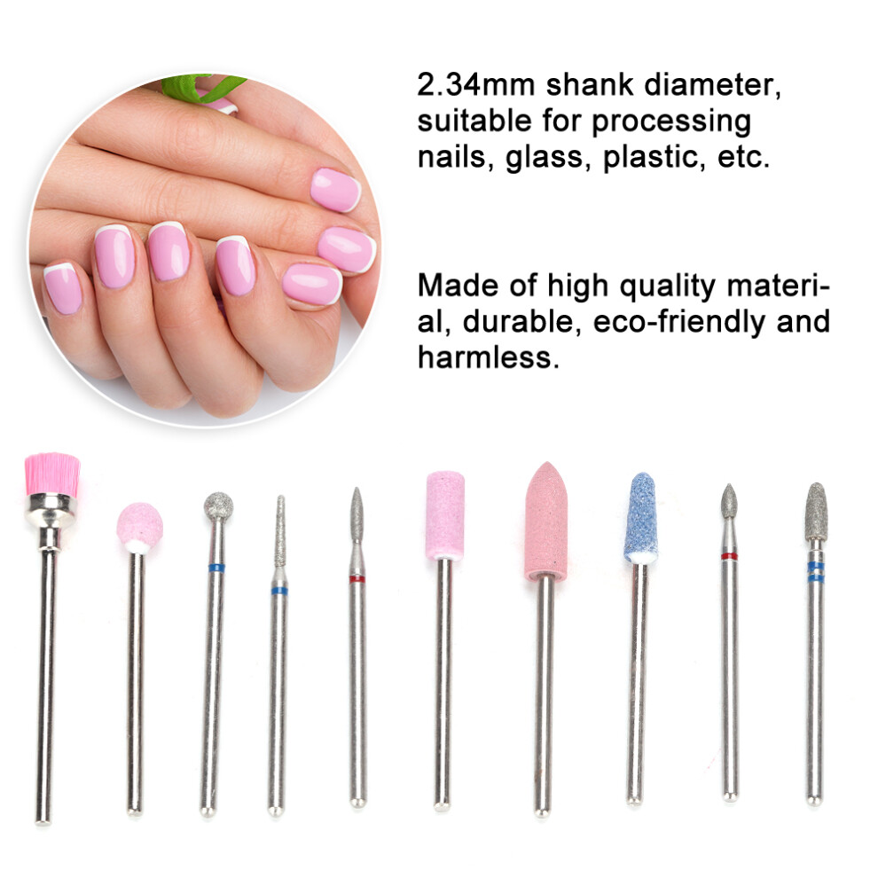 10pcs Nail Art & Pedicure Drill Bits File Grinding Heads Kit