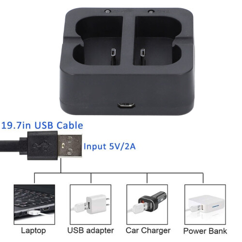 Hub de charge pour batterie à double port noir ABS micro USB 2