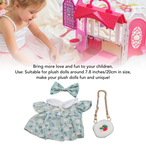 Vestido de algodón para muñeca de peluche de 20 cm con bolso 2