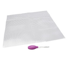 Haken- und Klett-Teppich-Set 50x50cm mit Latch-Hook-Werkzeug, lila Gummigriff, Bastelset