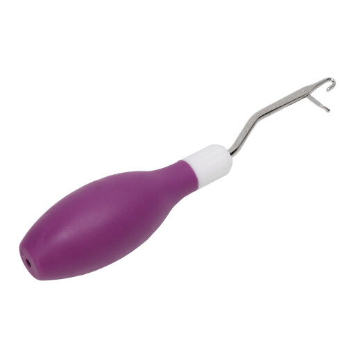 Aguja para latch hook - goma oval, morada, 16.5x3 cm