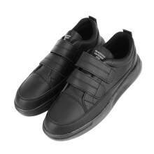 Herren Sneaker mit niedrigem Schnitt, 2-strapgirt, Haken und Schlaufe, PU-Leder, mit dicker Sohle, Casual Schuhe, Schwarz, Größe 42