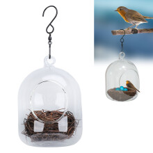 Nid d'oiseau en verre et bois transparent 10 21,5 cm