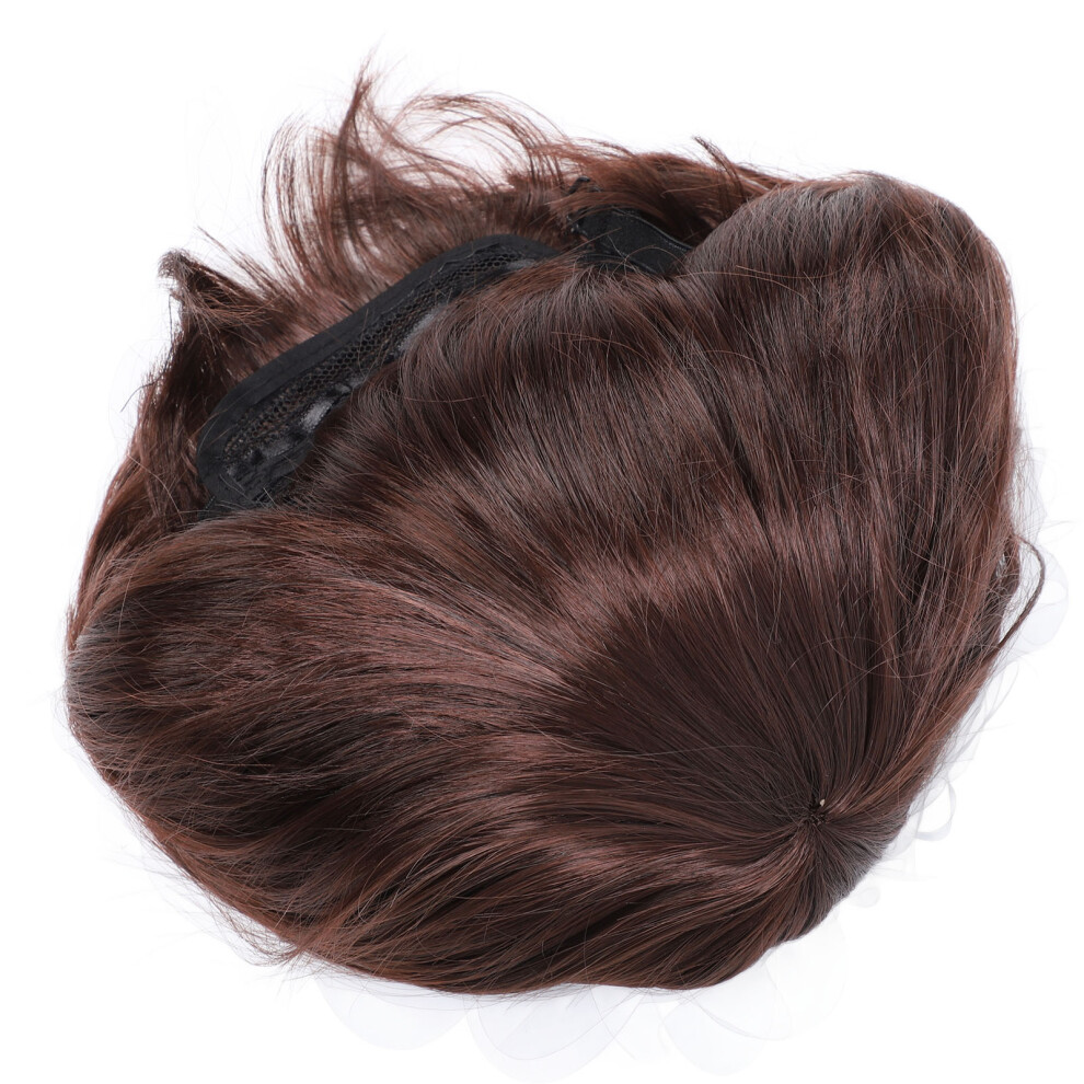 Men Short Synthetic Hair Wig Toupee Dark Brown Breathable Hairpiece