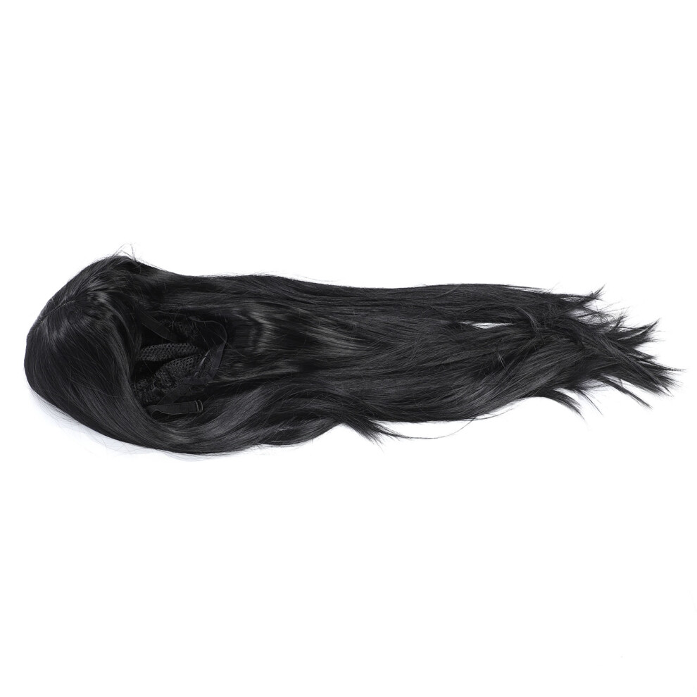 Unisex Black Long Straight Synthetic Wig With Bangs For Women Cosplay Party