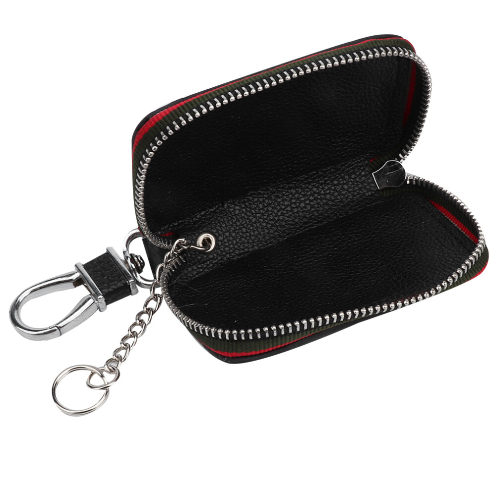 Pu Leather Car Key Case Cover With Zipper, & Black/Red 9381334699810