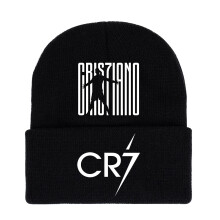 (StyleD)Cristiano Ronaldo gebreide zwarte muts, Cr7 bedrukte hoed, warm dagelijks gebruik, fans cadeaus