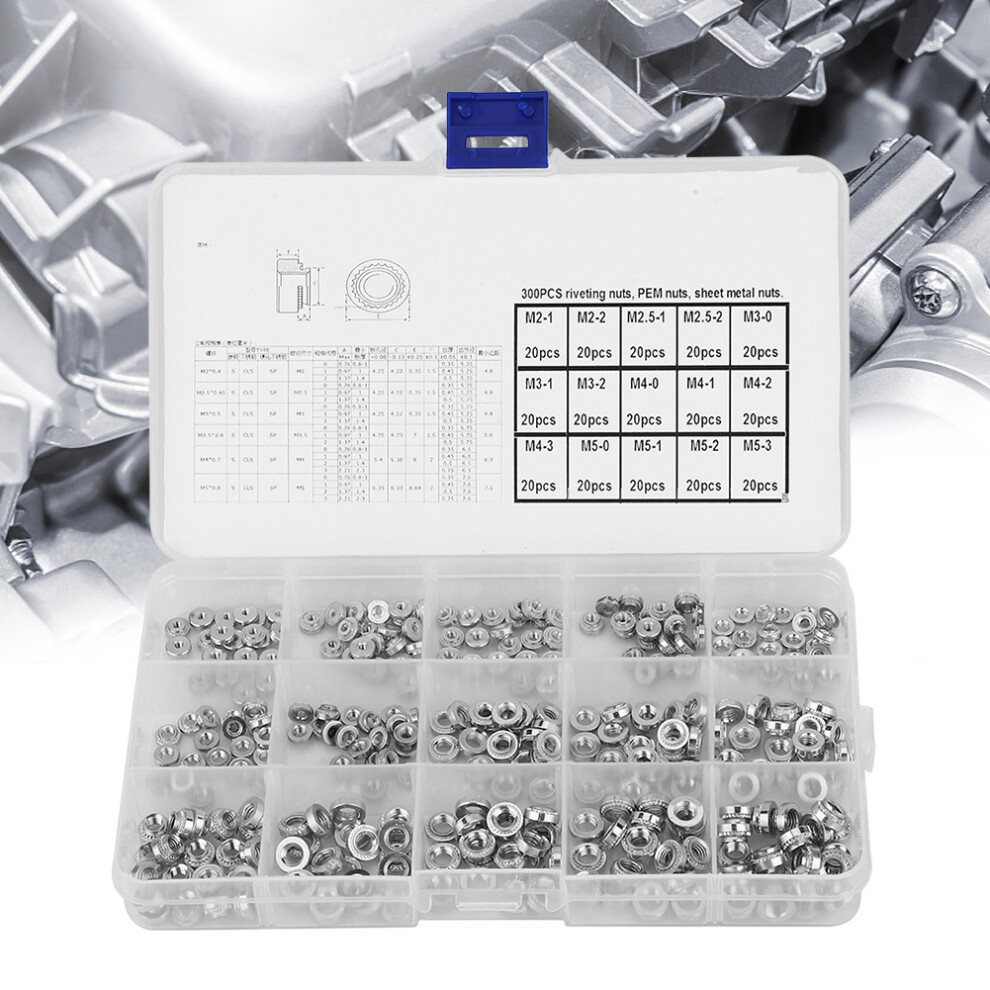 High Strength 300Pcs Pressure Riveting Nuts Metal Fastener Kit 9451334704279