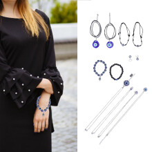 6 Pcs Colorful Blue Eyes Glass Beaded Bracelets and Necklace Set