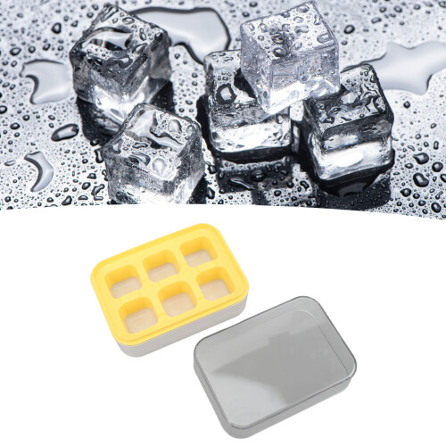 Mini 6-Würfel-Eiswürfelform mit Deckel, gelbes Silikon