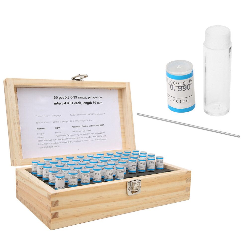 0.5-0.99Mm 50Pcs Pin Gage Set 0.001Mm Tolerance With Wooden Case 4691334714655