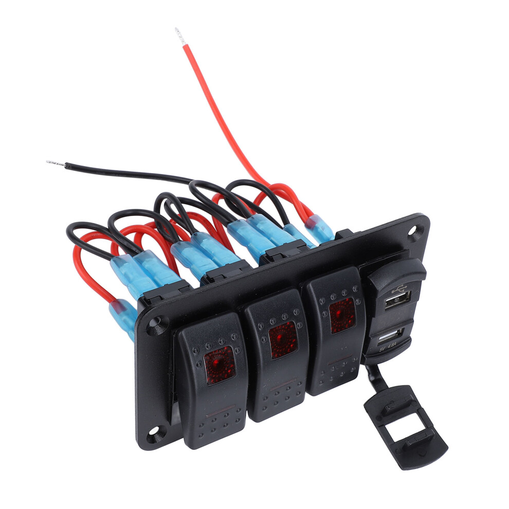 12V/24V 3-Gang Aluminum Rocker Switch Panel With Voltmeter & Dual Usb 8461334715206