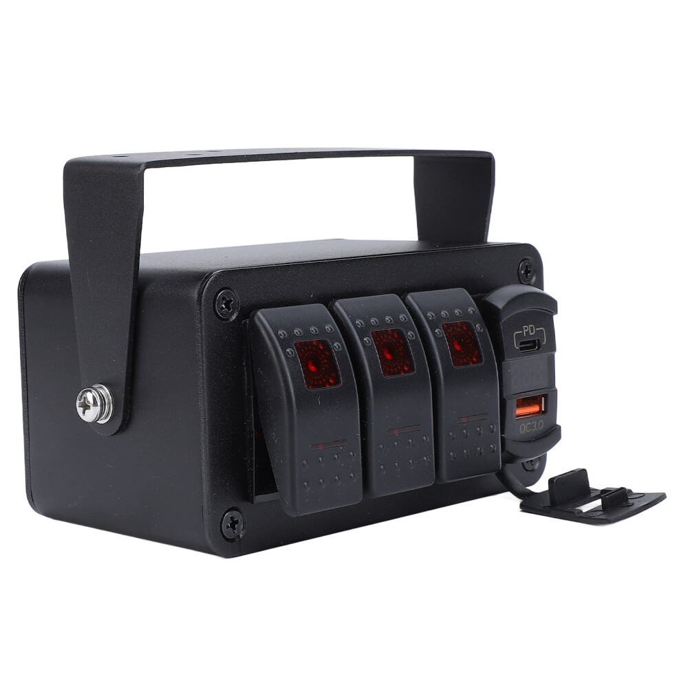 12-24V 3 Gang Rocker Panel Usb Charger Pd & Qc3.0 Voltmeter Red 7641334715487