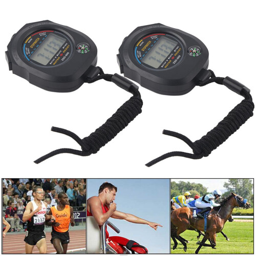 2 PCS Digital Handheld Stopwatch with LCD Timer for Racing & Swimming