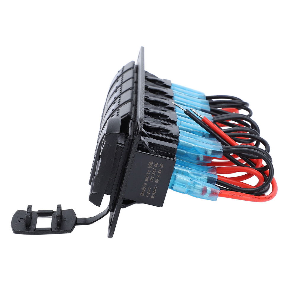 5 Gang Rocker Switch Panel With Dual Usb Charger & Voltage Meter For 12-24V Vehicles 8081334715602