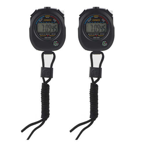 2 PCS Digital Handheld Stopwatch with LCD Timer for Racing & Swimming 1