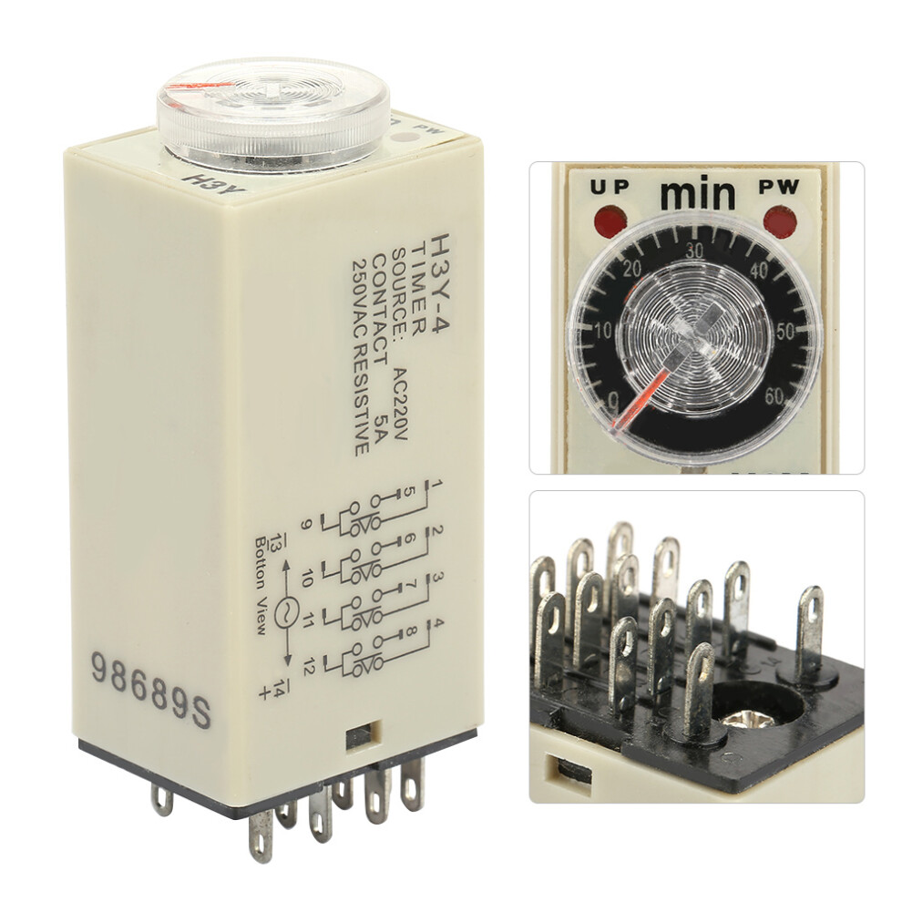 Delay Timer Relay H3y-4 Ac 5A 0-60 Minutes Adjustable Waterproof Case 9491334718234