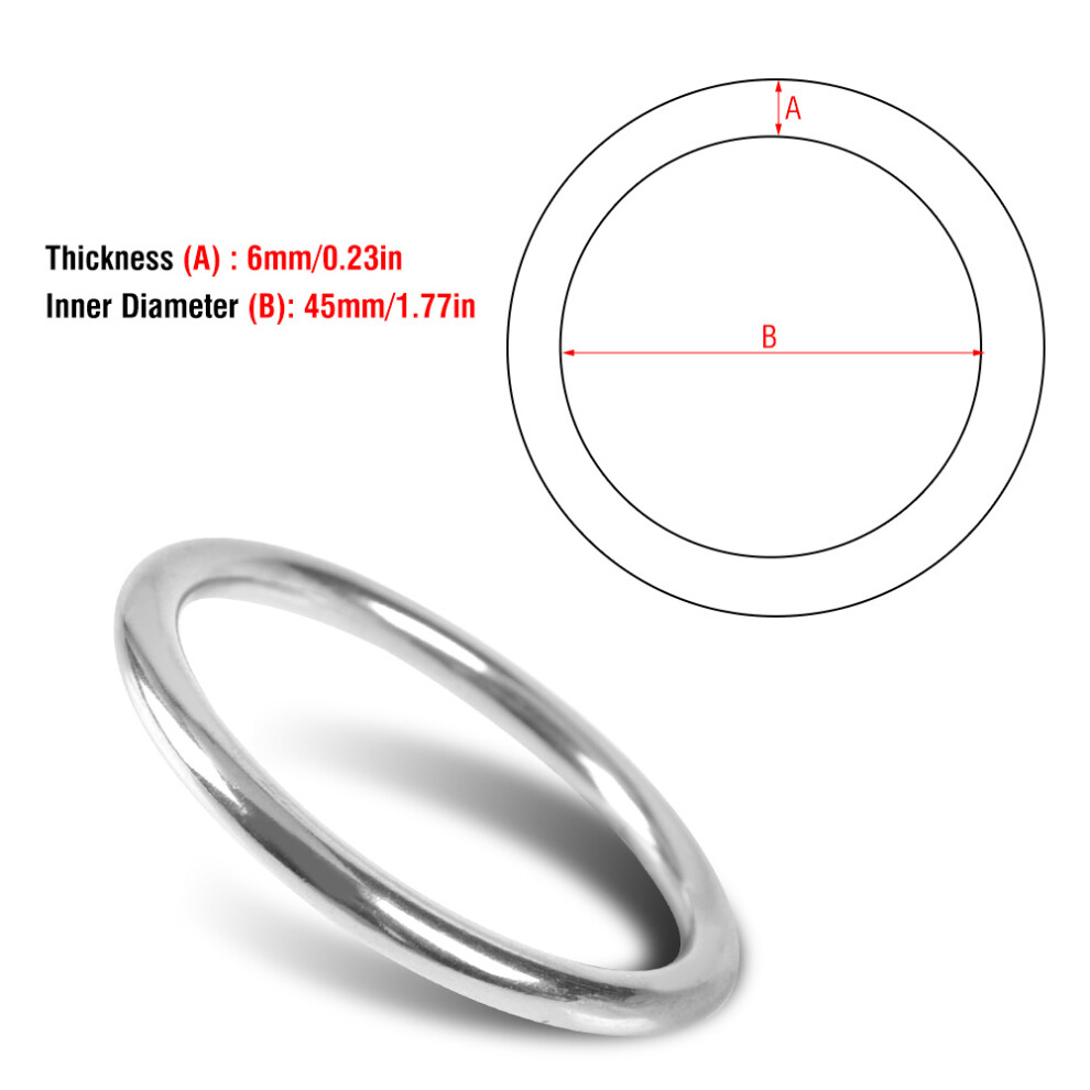 304 Stainless Steel Boat Marine Welded Ring O Round Ring Polished 6X45mm 7891334722132