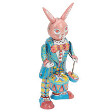 Vintage Metal Rabbit Clockwork Toy Swinging Drummer Gift Decoration Collectible