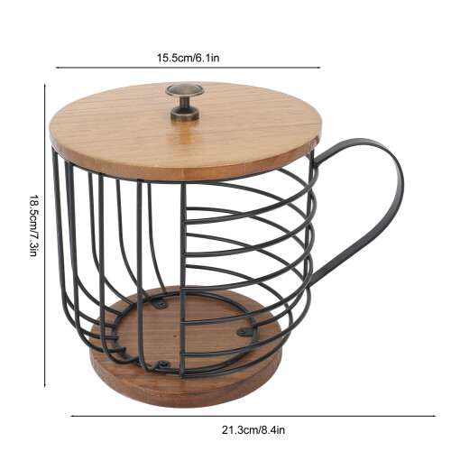 Large Capacity Iron Coffee Pod Holder with Wooden Base, Black 1