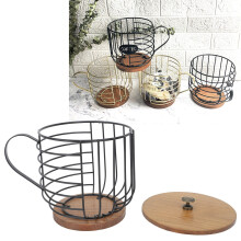 Large Capacity Iron Coffee Pod Holder with Wooden Base, Black