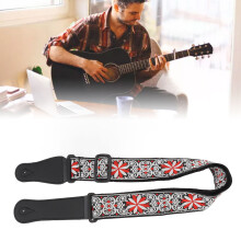 Cinturino per chitarra in pelle rossa ricamato, rinforzato